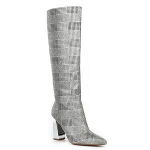 Gianni Bin Plaid Glitter Metallic Block boots